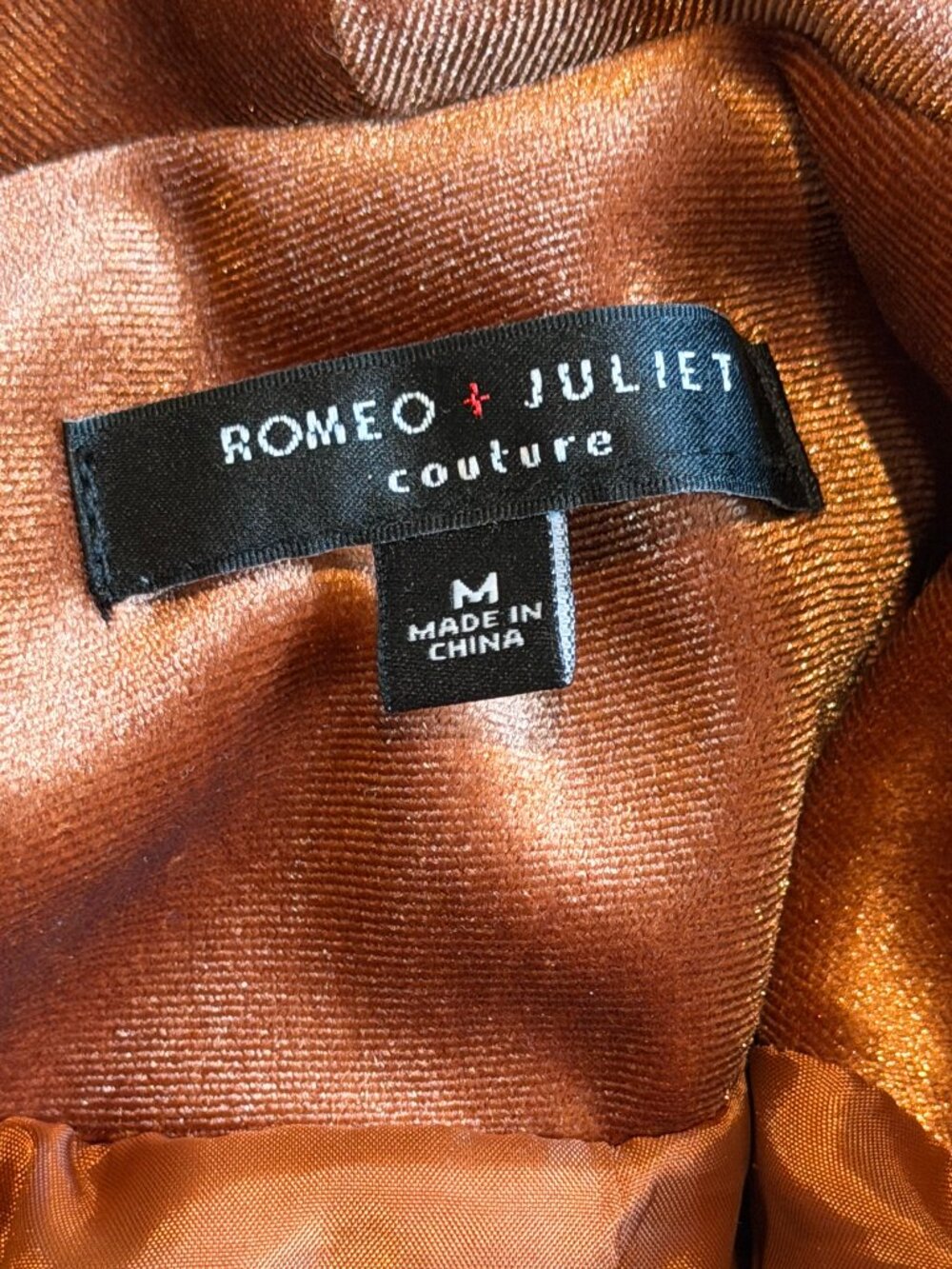Romeo & Juliet Couture Velvet Blazer Burnt Orange Metallic Size Medium - Picture 8 of 10